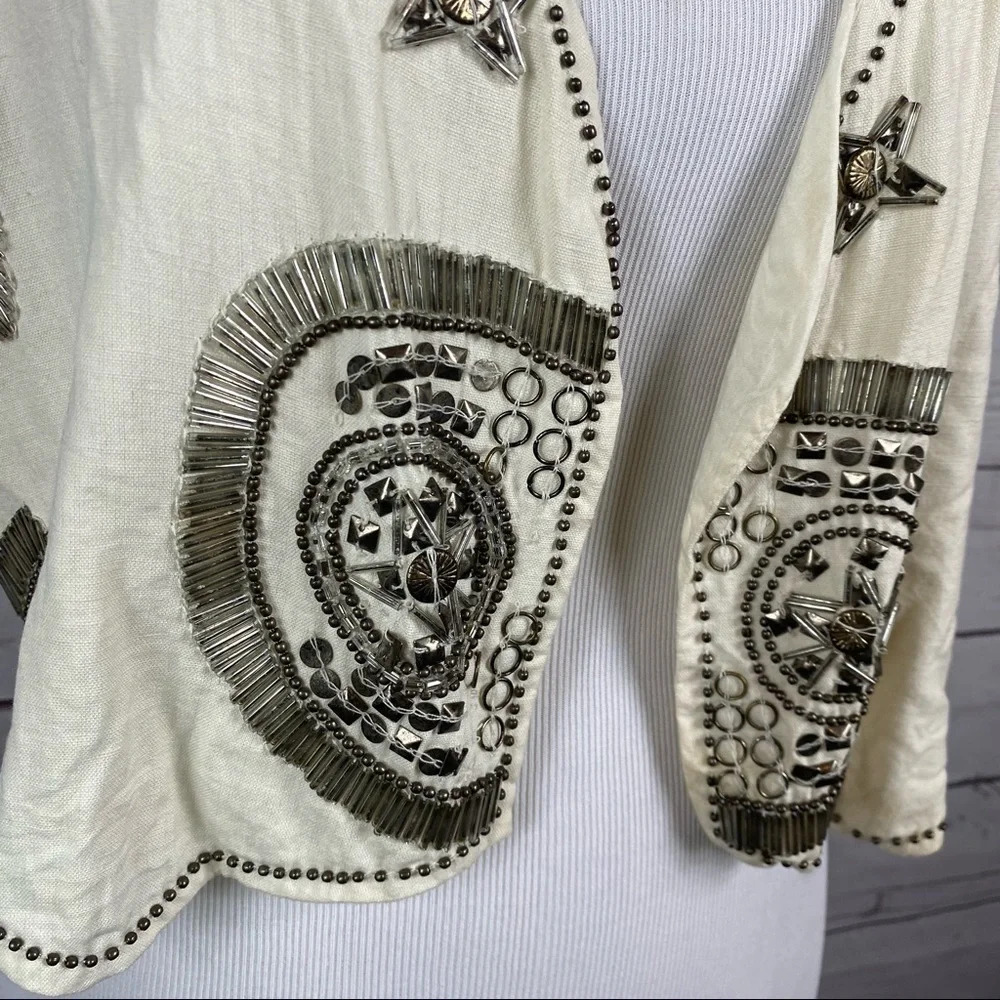 RIVER Island linen and cotton blend beaded embroidered vest Sz 18 - Picture 2 of 10